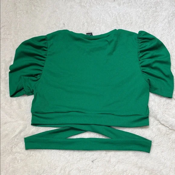 ADD ON ITEM 💕SHEIN Emerald Green Puff Sleeve Crop Top - Picture 3 of 3